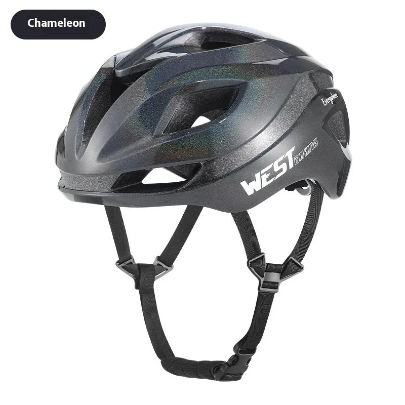 Adult unisex road bike helmet in various colours showing integrated safety design