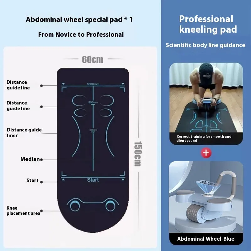 Abdominal wheel fitness equipment with elbow supports in blue, orange, or black.