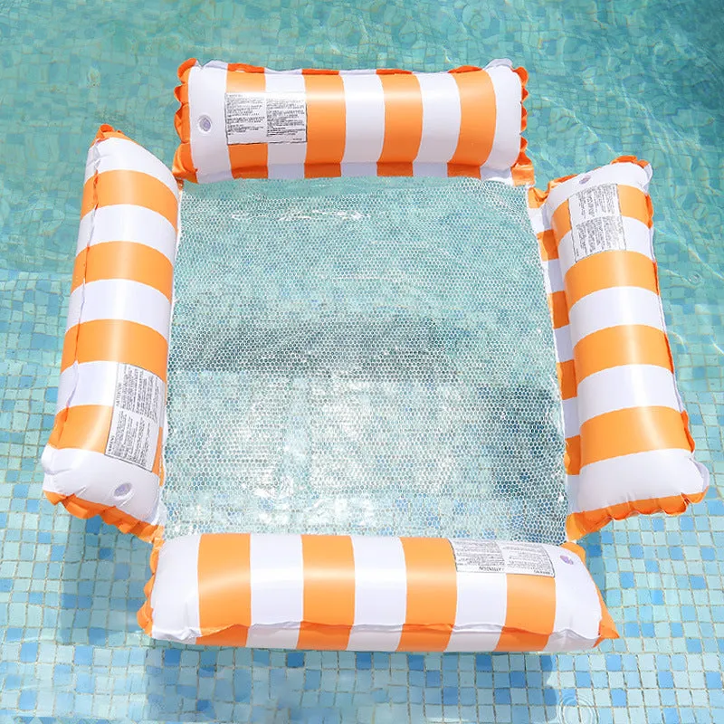 Inflatable four-tube floating deck chair with striped pattern in selected colour