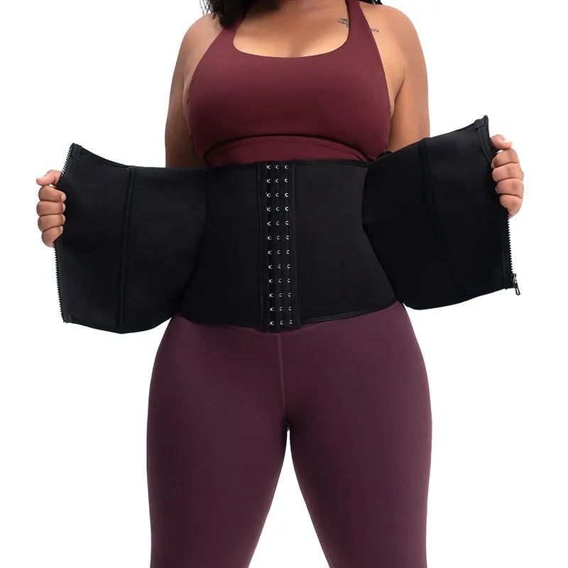 Neoprene breasted belly band for body shaping in black, blue, purple, and red colours.
