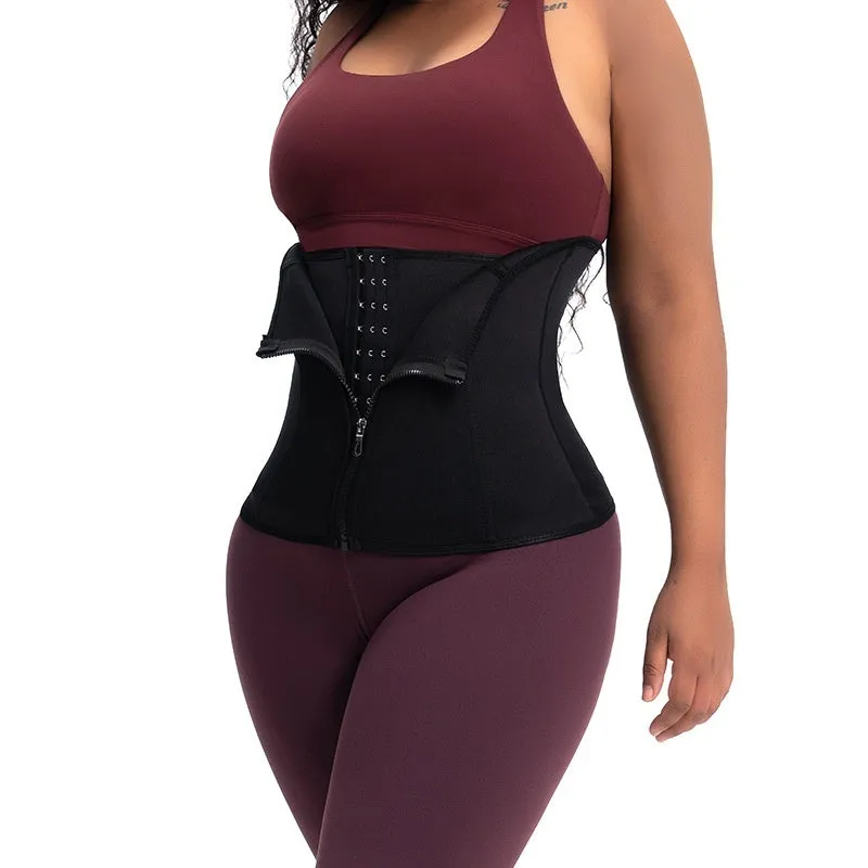 Neoprene breasted belly band for body shaping in black, blue, purple, and red colours.