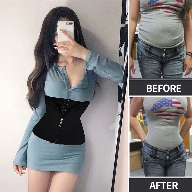 Neoprene breasted belly band for body shaping in black, blue, purple, and red colours.