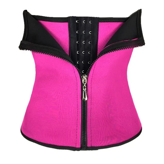Neoprene breasted belly band for body shaping in black, blue, purple, and red colours.