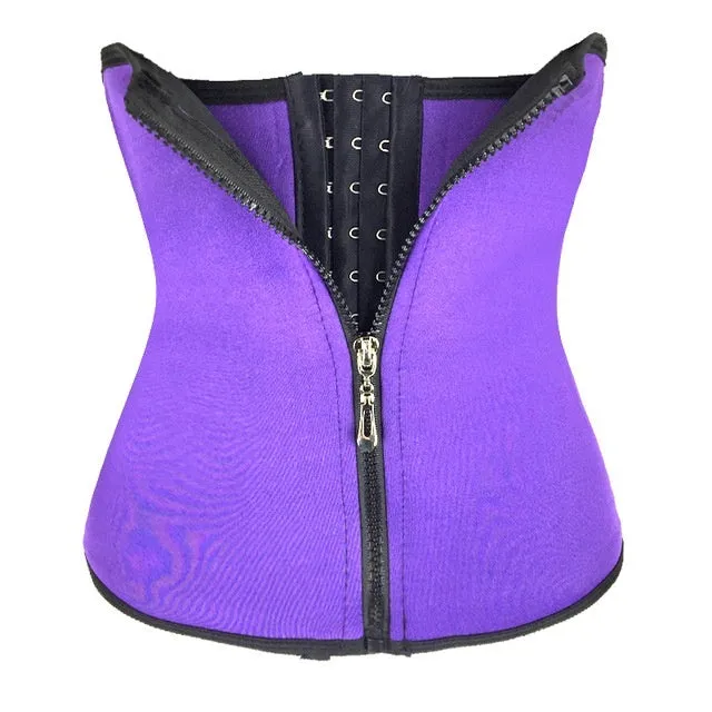 Neoprene breasted belly band for body shaping in black, blue, purple, and red colours.