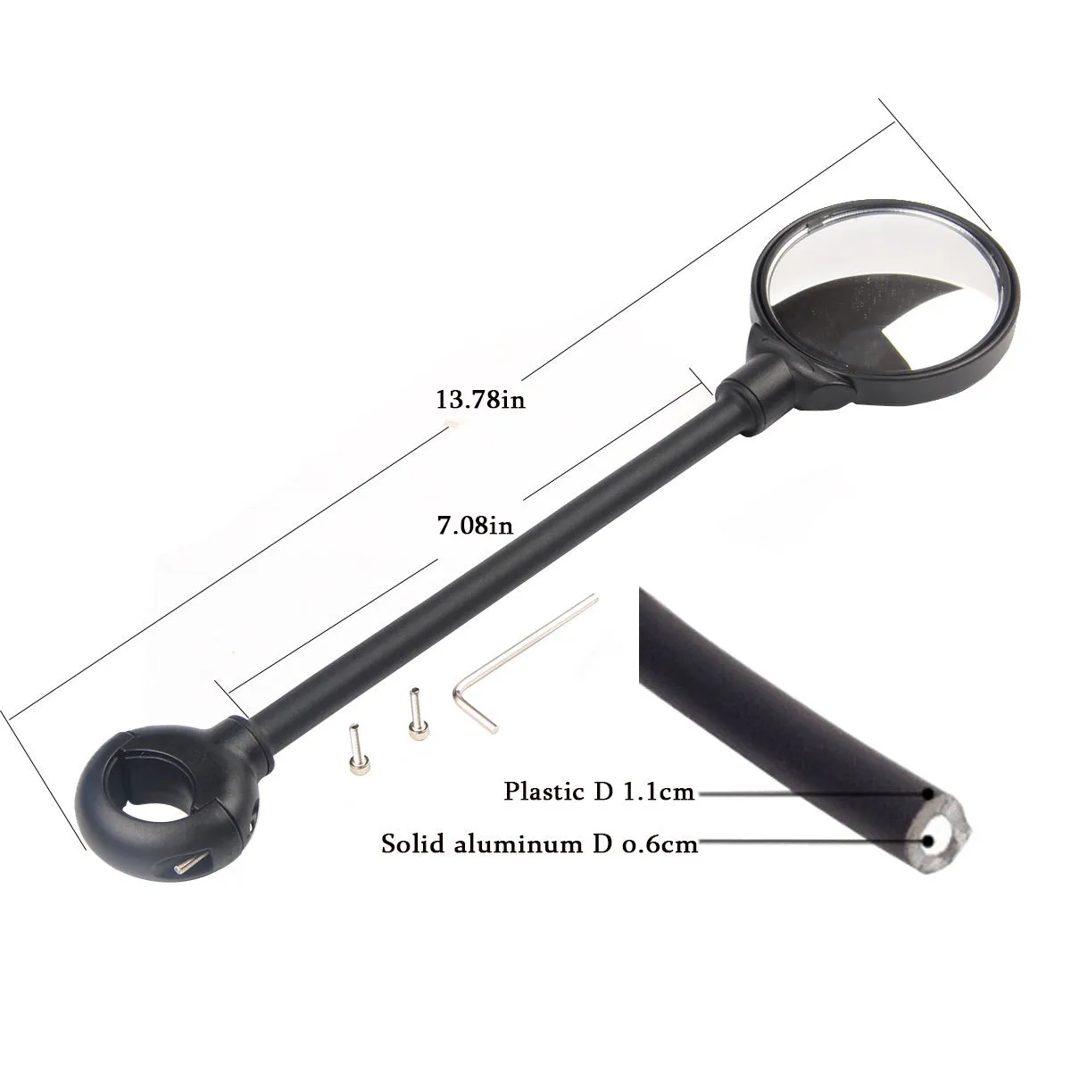 Black metal bicycle rearview mirror with hose adjustment clamp, shown as a two-pack.