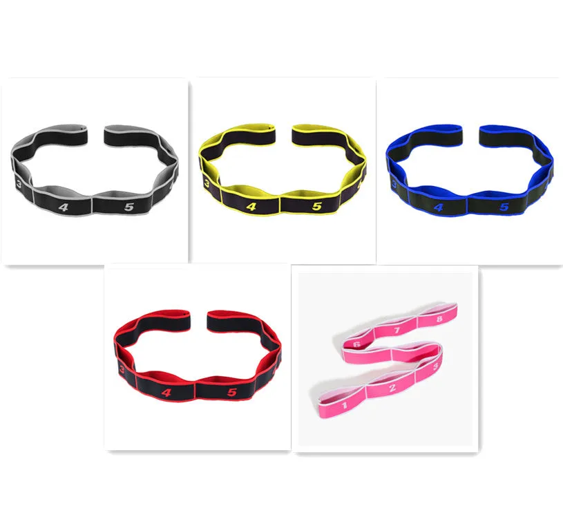 Yoga multi-section stretch strap in polyester cotton latex yarn for fitness exercises