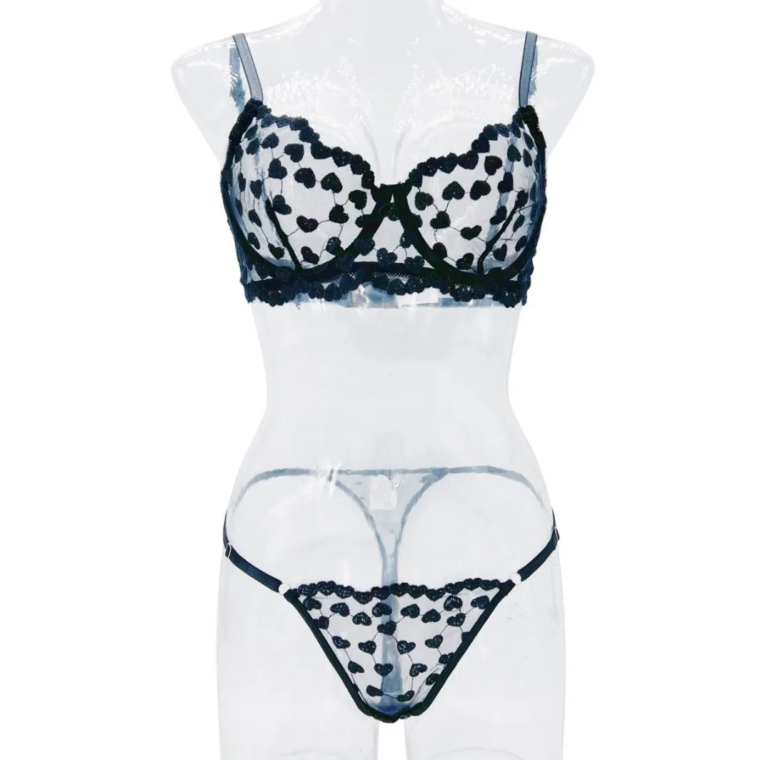 Women's two-piece mesh suit in black and red for romantic themed events