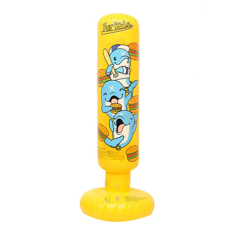 Yellow hamburger patterned inflatable boxing column, 120cm tall PVC fitness tumbler for home training
