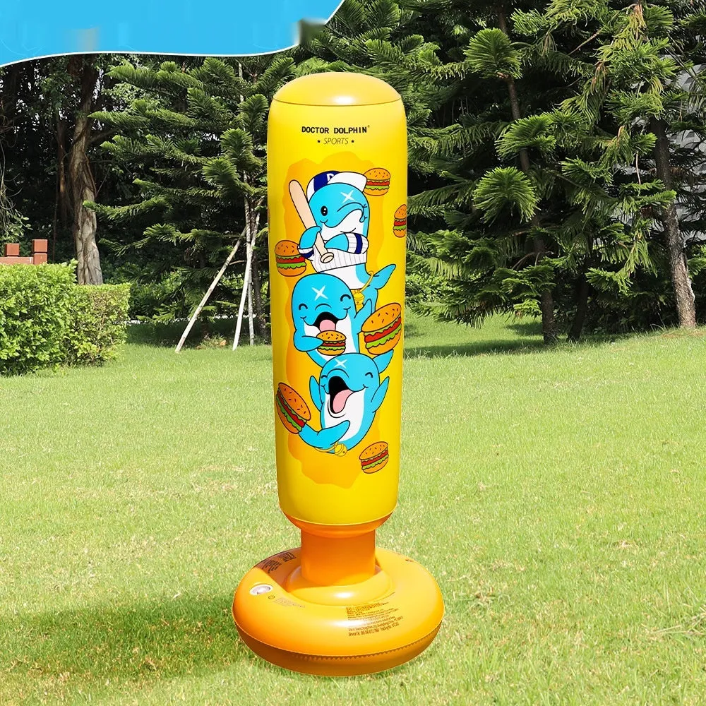 Yellow hamburger patterned inflatable boxing column, 120cm tall PVC fitness tumbler for home training