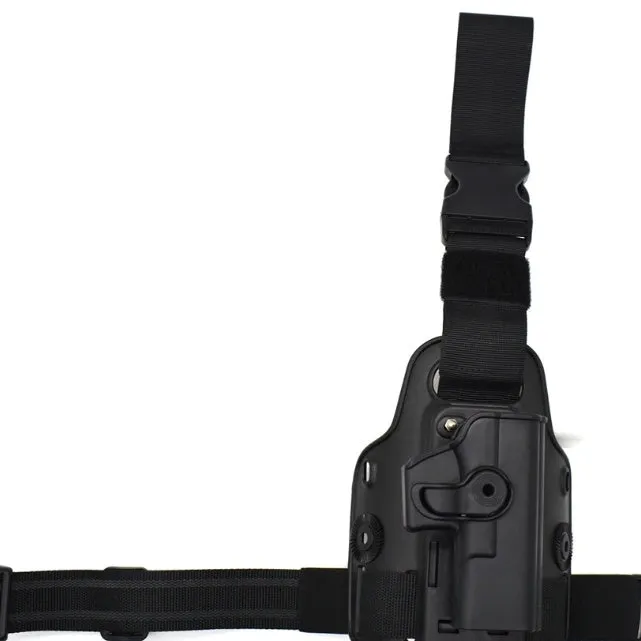 Tactical leg holster bag with waist plate and quick-pull fastener in green colour