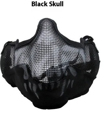 Carbon steel face protection mask in a head-mounted design on a mannequin head.