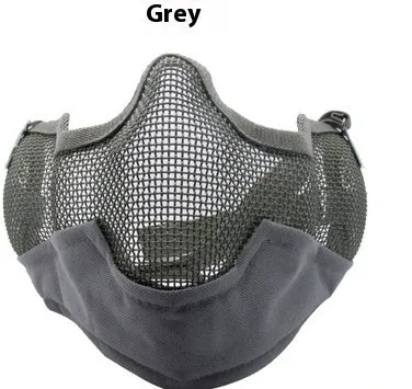 Carbon steel face protection mask in a head-mounted design on a mannequin head.