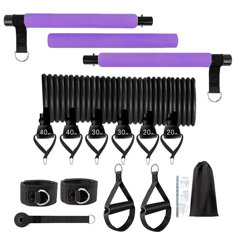 Women's TPE rope stretch fitness stick 11-piece set in pink, purple and black colours
