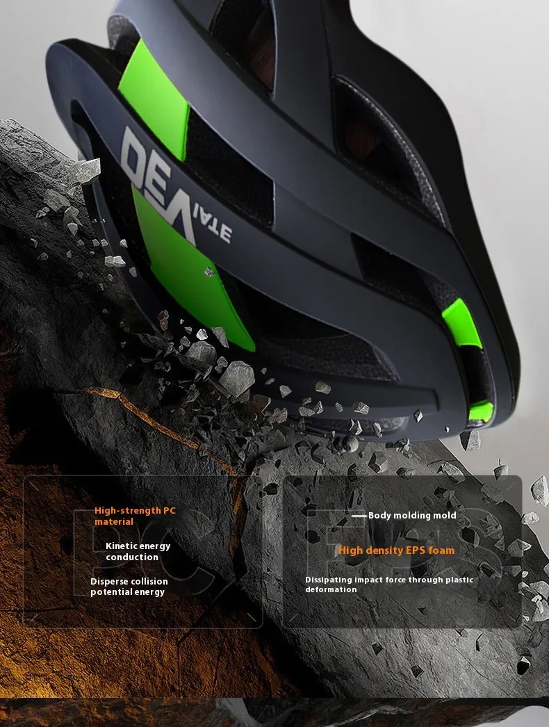 Matte black bicycle helmet with breathable fly net and adjustable headband for mountain biking.