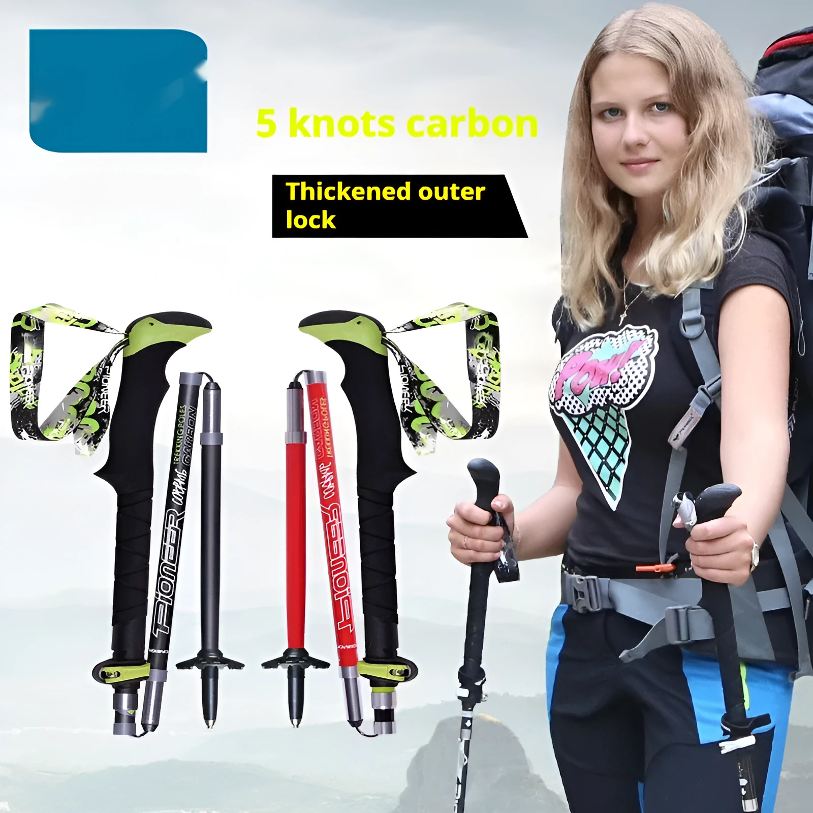 Carbon fibre folding climbing cane with tungsten steel tip in red or matte black colour options