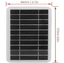 Portable 2W solar panel charger measuring 157x94mm with USB cable