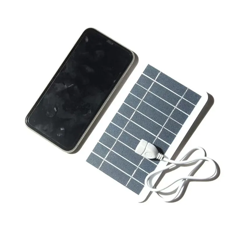 Portable 2W solar panel charger measuring 157x94mm with USB cable