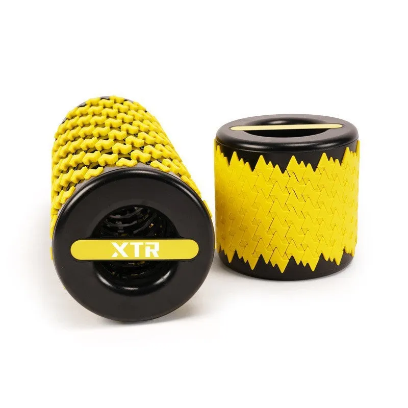 Adjustable telescopic foam roller in black colour showing three-section PVC construction