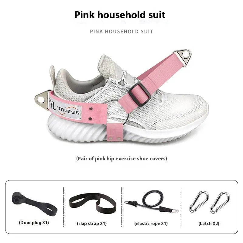 Black adjustable buckle ankle strength strap with foot lanyard for suspension training.
