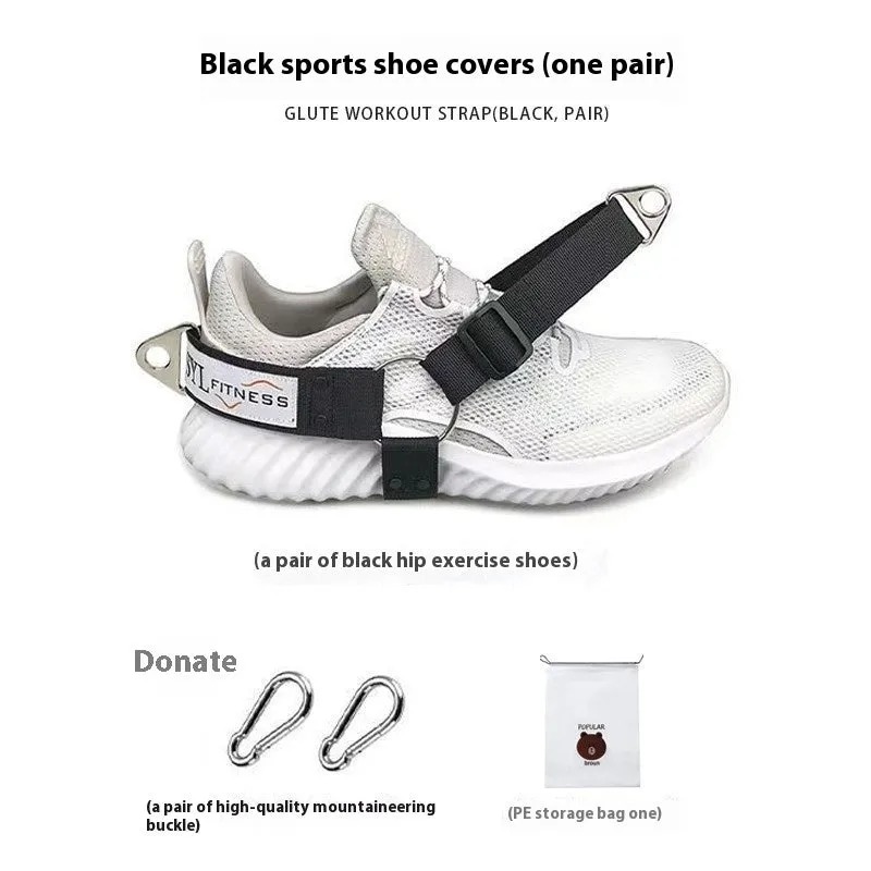 Black adjustable buckle ankle strength strap with foot lanyard for suspension training.