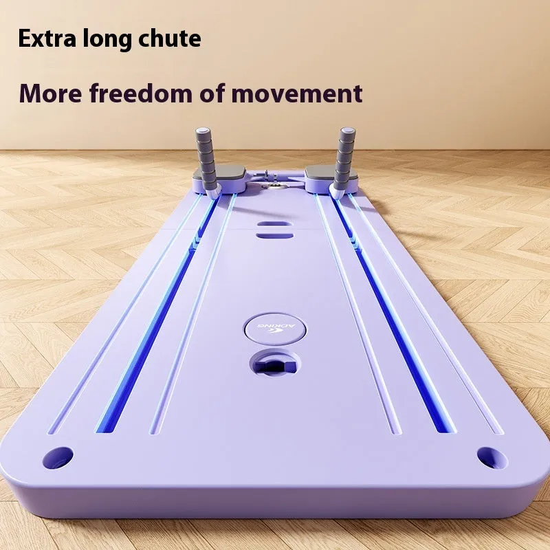 Purple PP plastic fitness board with integrated automatic rebound abdominal wheel.