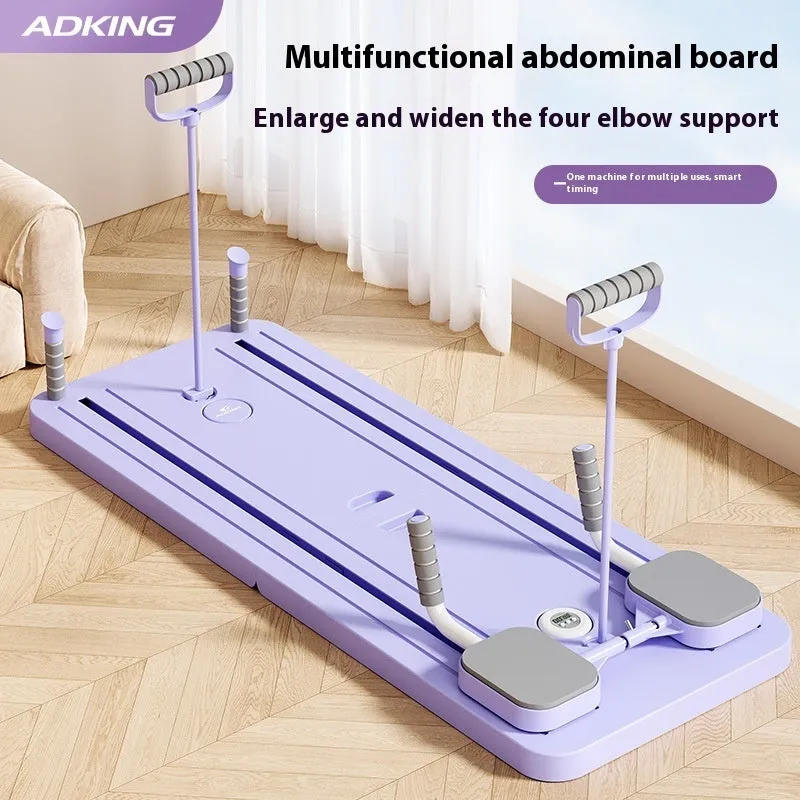 Purple PP plastic fitness board with integrated automatic rebound abdominal wheel.