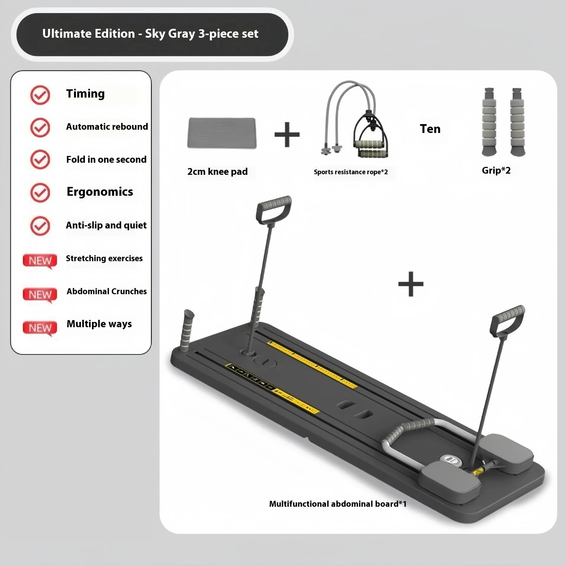 Purple PP plastic fitness board with integrated automatic rebound abdominal wheel.