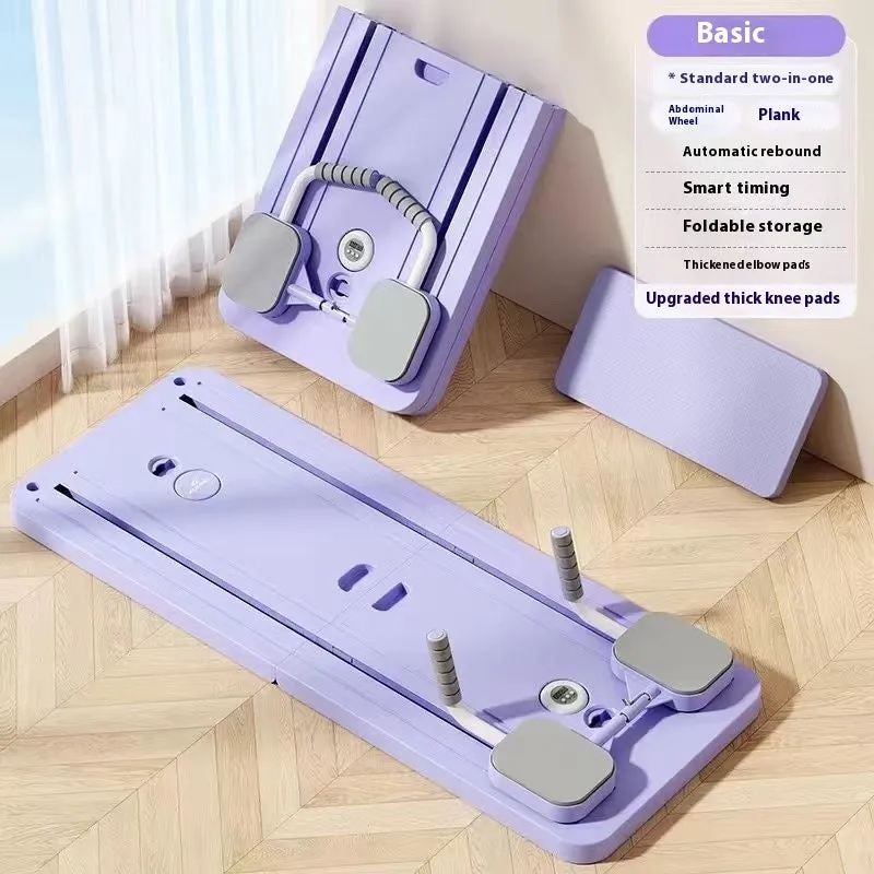 Purple PP plastic fitness board with integrated automatic rebound abdominal wheel.