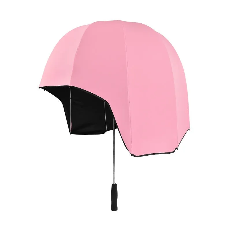 76cm diameter helmet umbrella with long handle in vinyl-laminated NC fabric showing dual sun and rain protection design