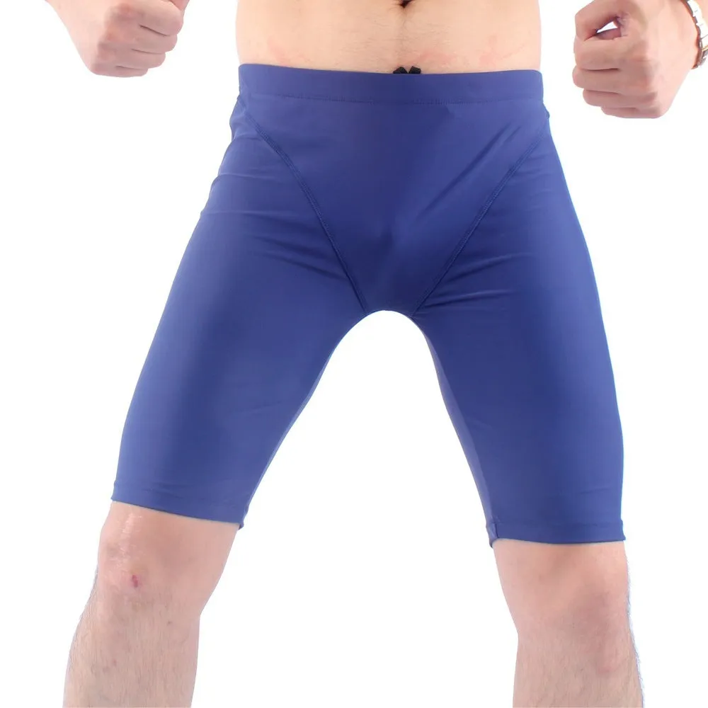 Men's quick-dry swimming trunks in green or navy blue available in extended sizes