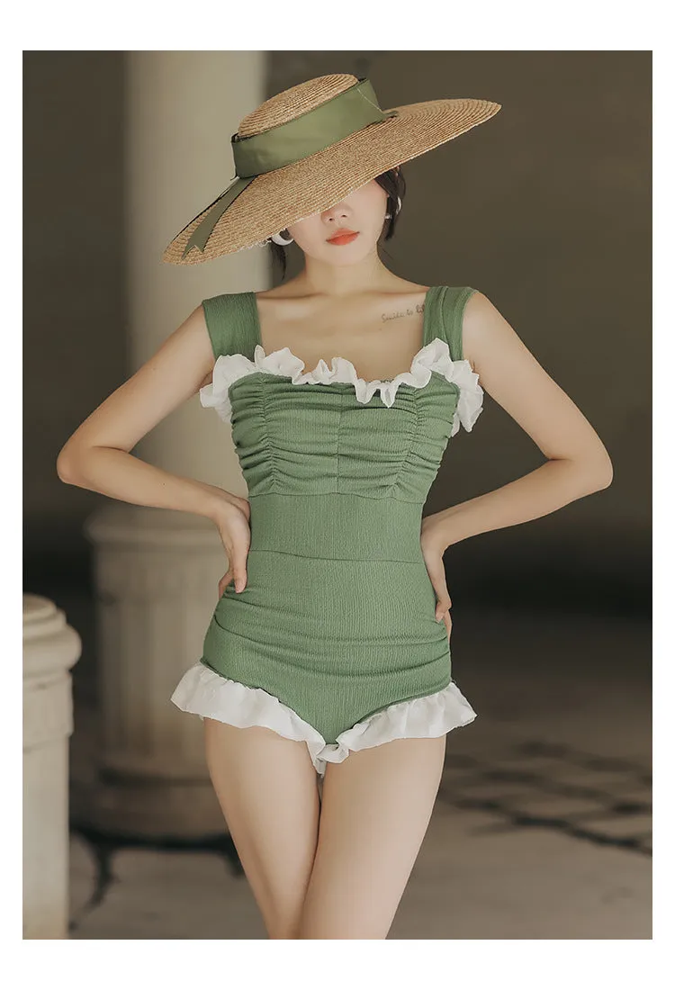 Korean style high waist one-piece swimsuit in quick-drying polyester fabric
