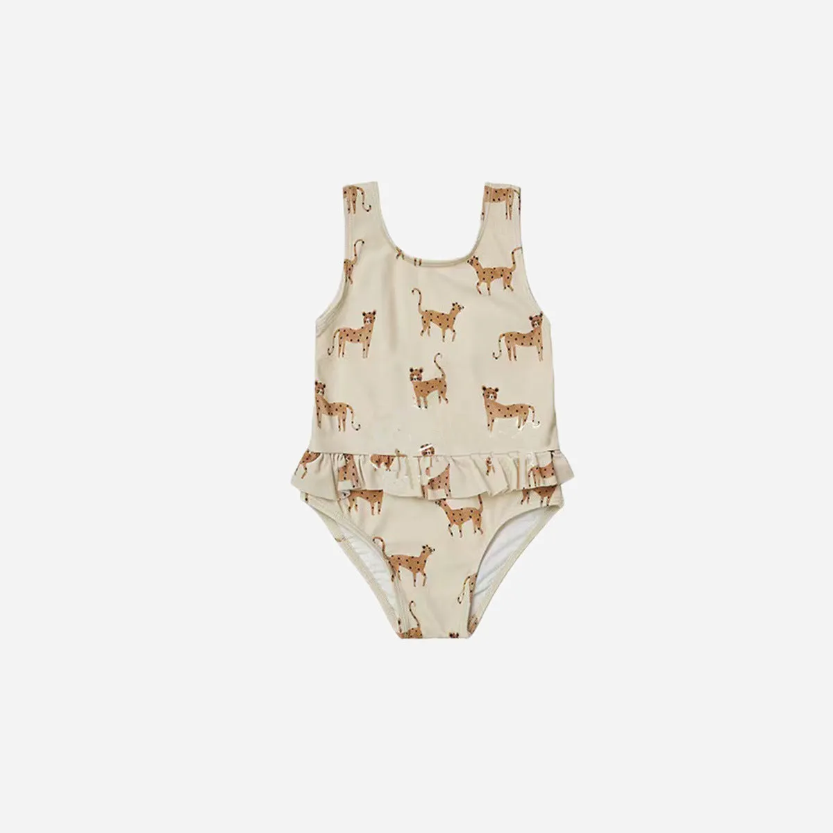 Girls' one piece swimsuit with high elasticity polyester fabric in floral and animal print designs