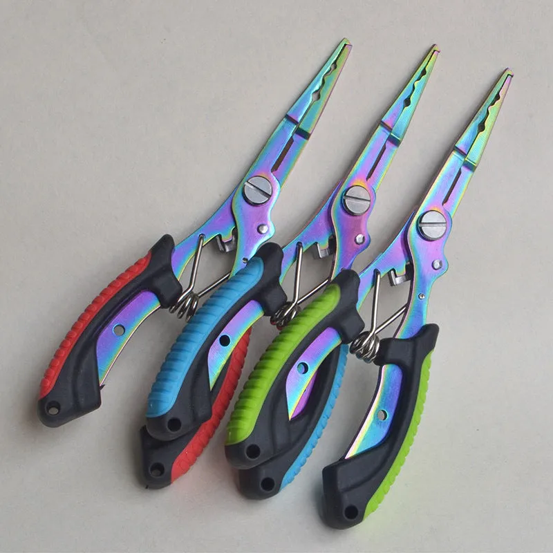Medium straight mouth multifunctional fishing pliers with hook feature and nylon carrying strap