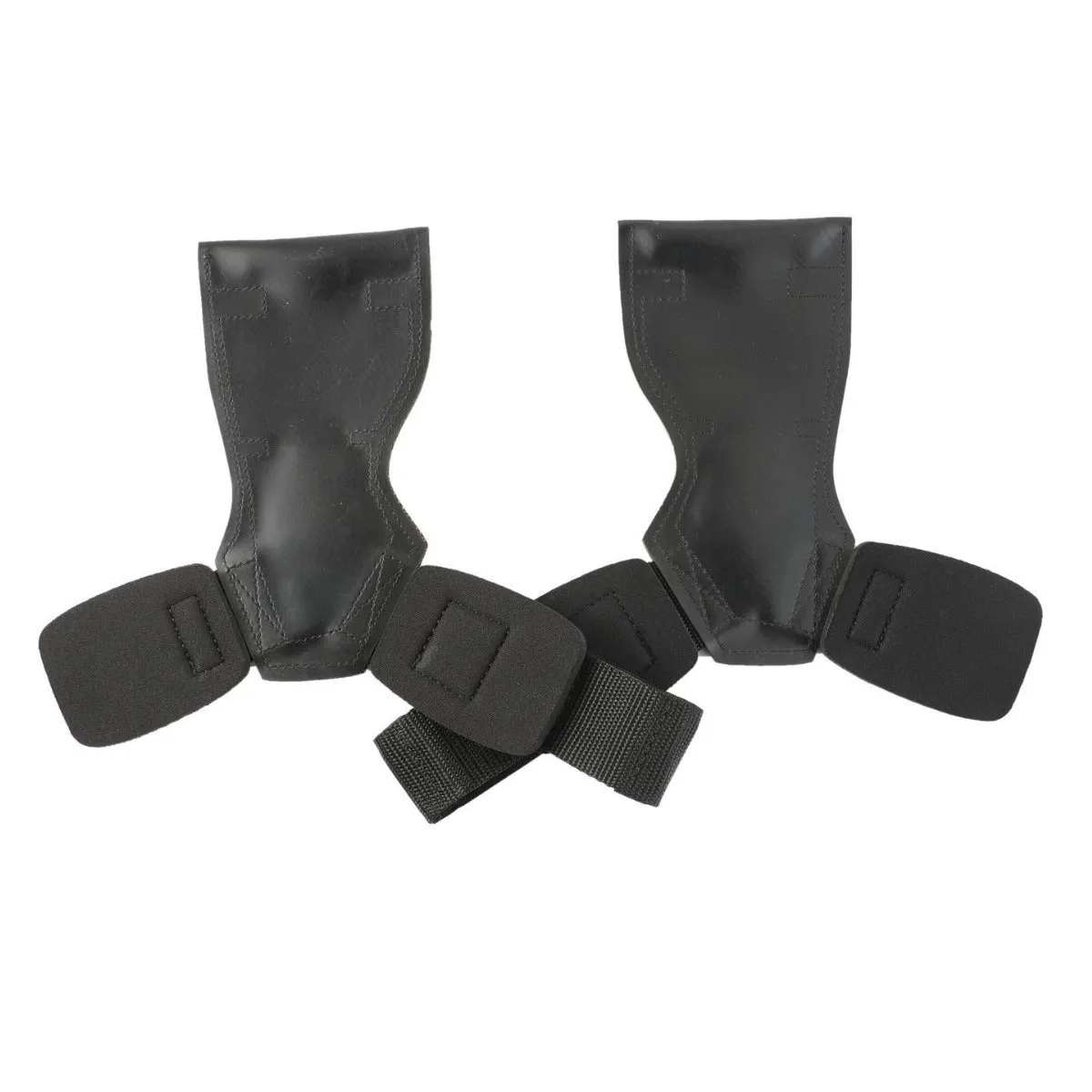 Black rubber palm protector with an assist strap for weightlifting and rock climbing.
