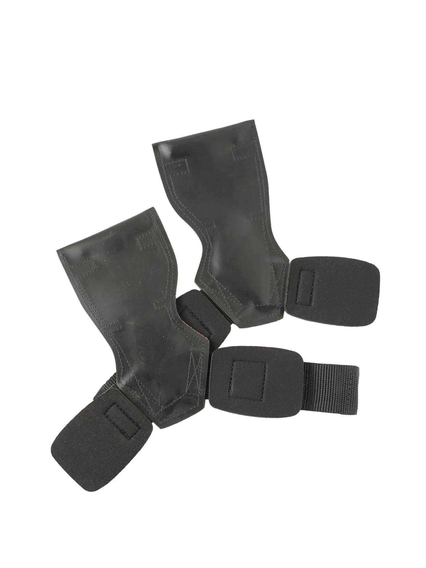 Black rubber palm protector with an assist strap for weightlifting and rock climbing.