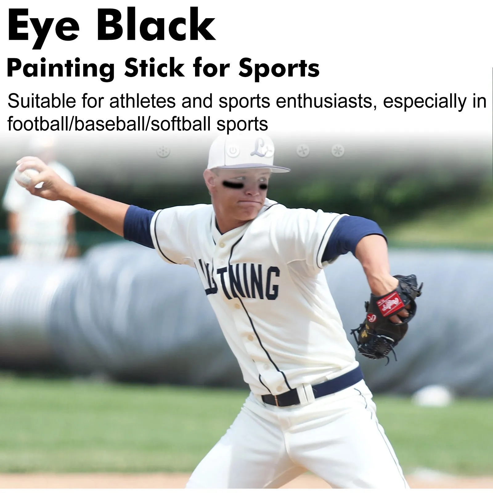 Sports eye black paint stick packaging showing 15g content for athletic use