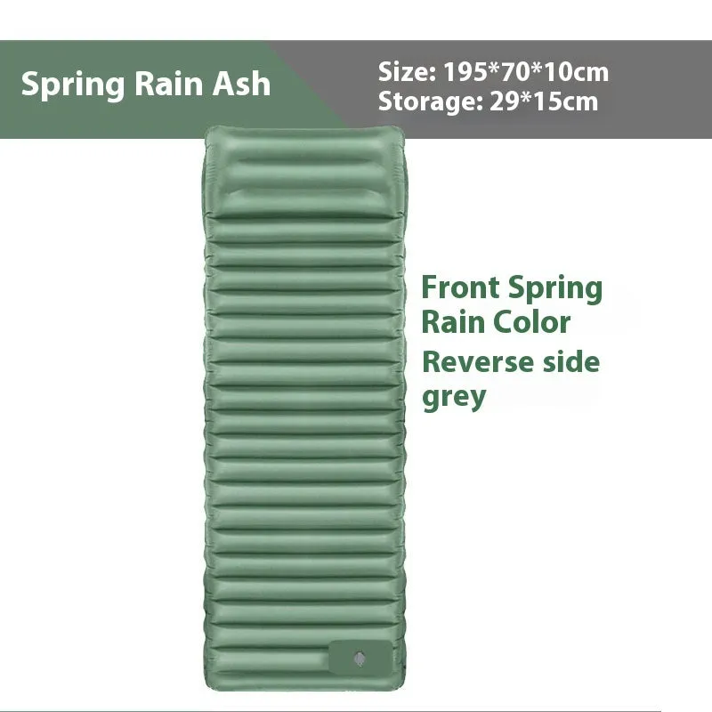 A portable inflatable camping mattress in desert grey colour, shown inflated to its 195x70cm size.