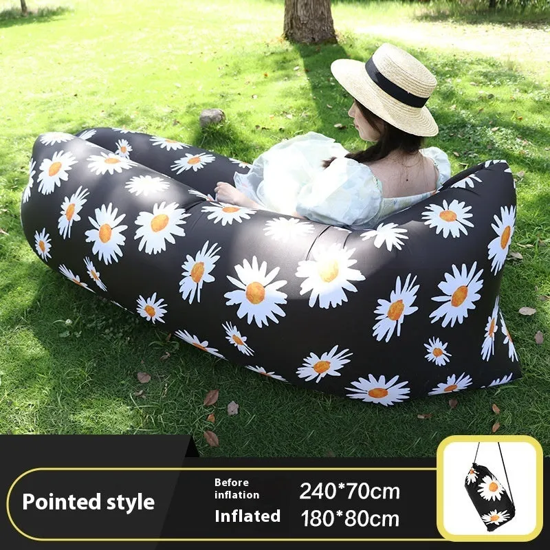 Inflatable lazy sofa in outdoor setting with Oxford cloth surface and colourful design options