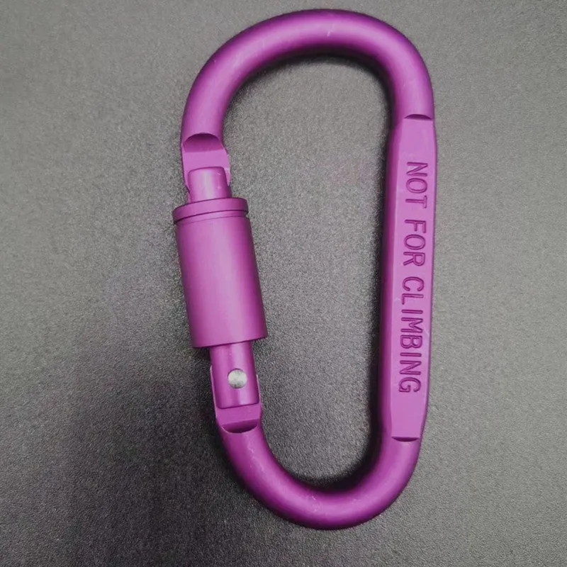 Flat D-type aluminium carabiner with automatic lock in red, showing 8 cm size.