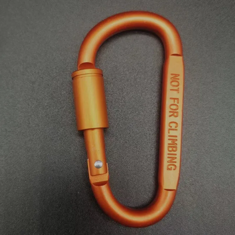 Flat D-type aluminium carabiner with automatic lock in red, showing 8 cm size.