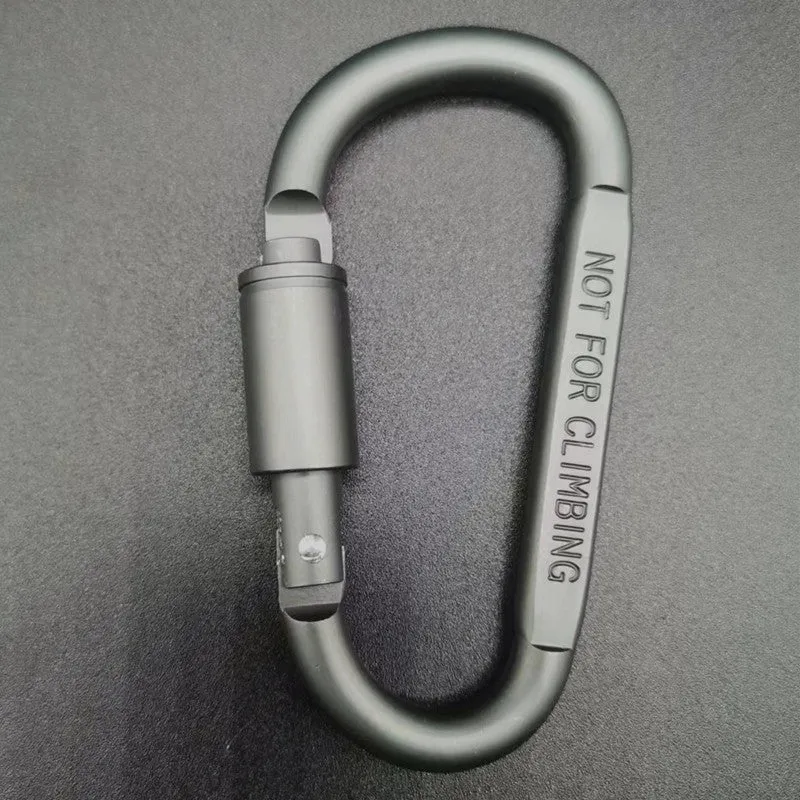 Flat D-type aluminium carabiner with automatic lock in red, showing 8 cm size.
