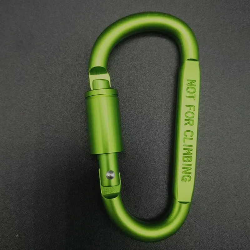 Flat D-type aluminium carabiner with automatic lock in red, showing 8 cm size.