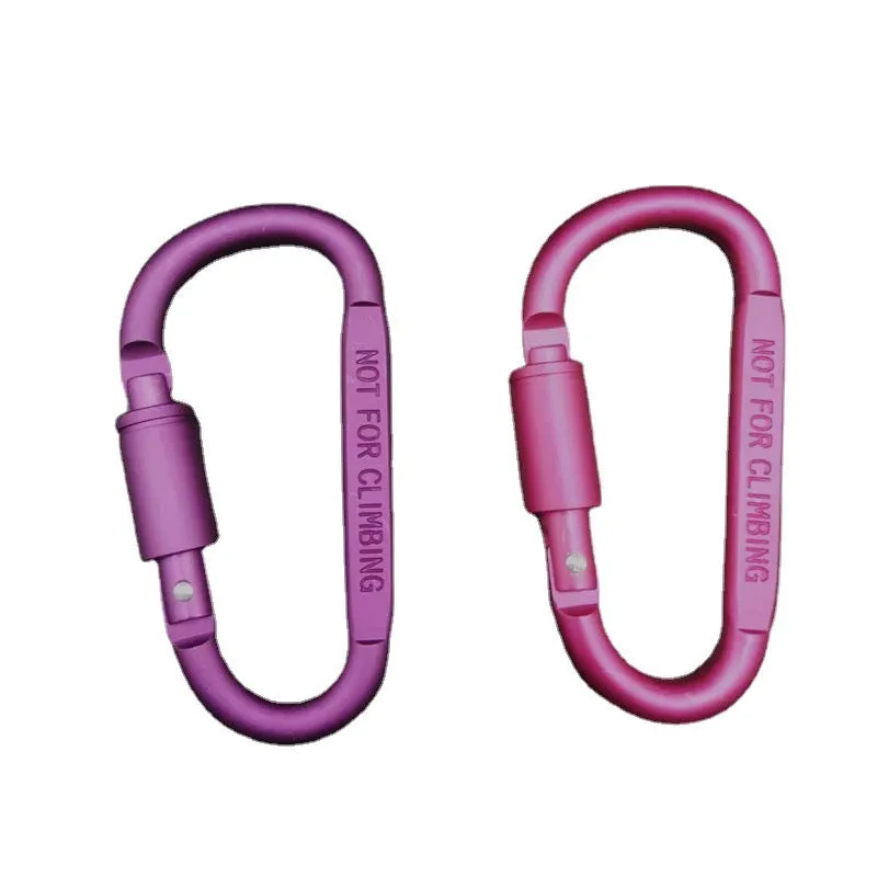 Flat D-type aluminium carabiner with automatic lock in red, showing 8 cm size.