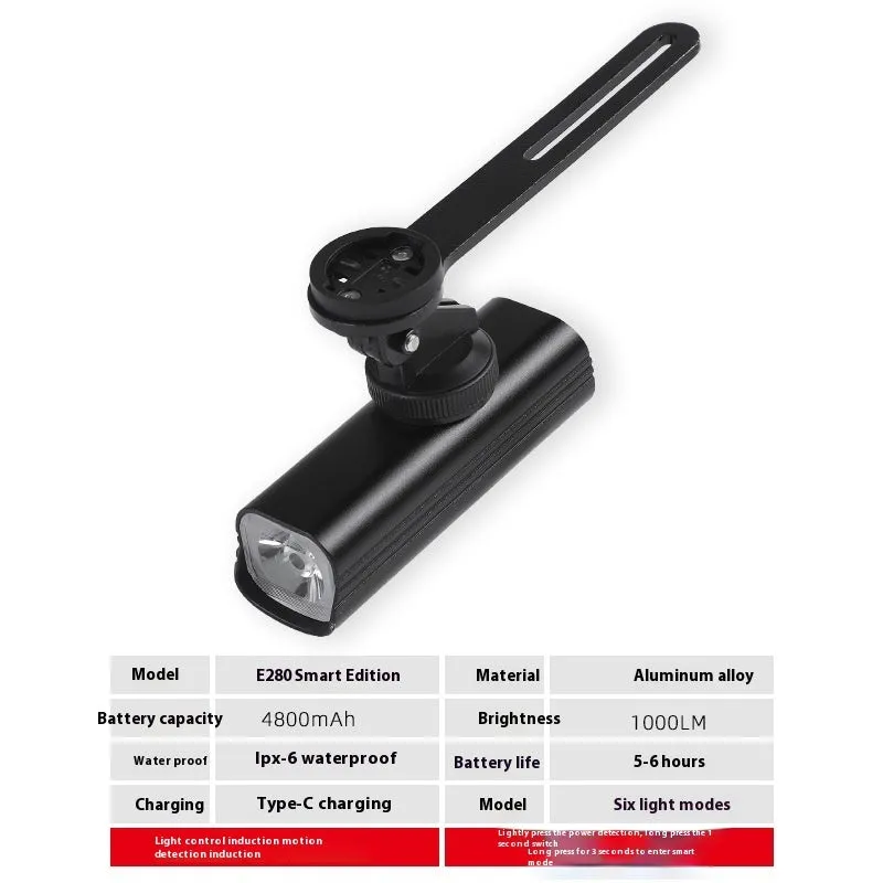 USB rechargeable bicycle headlight and taillight set with mounting bracket on a black background.