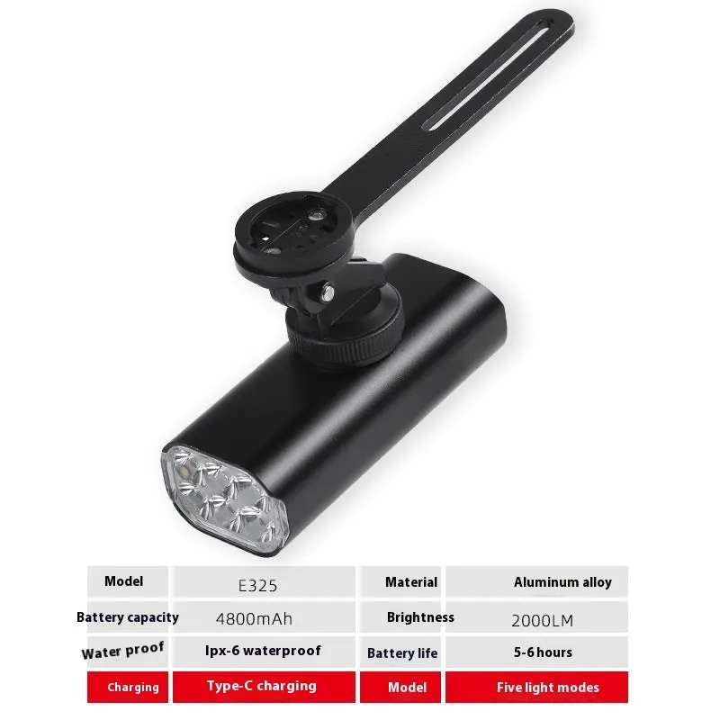 USB rechargeable bicycle headlight and taillight set with mounting bracket on a black background.