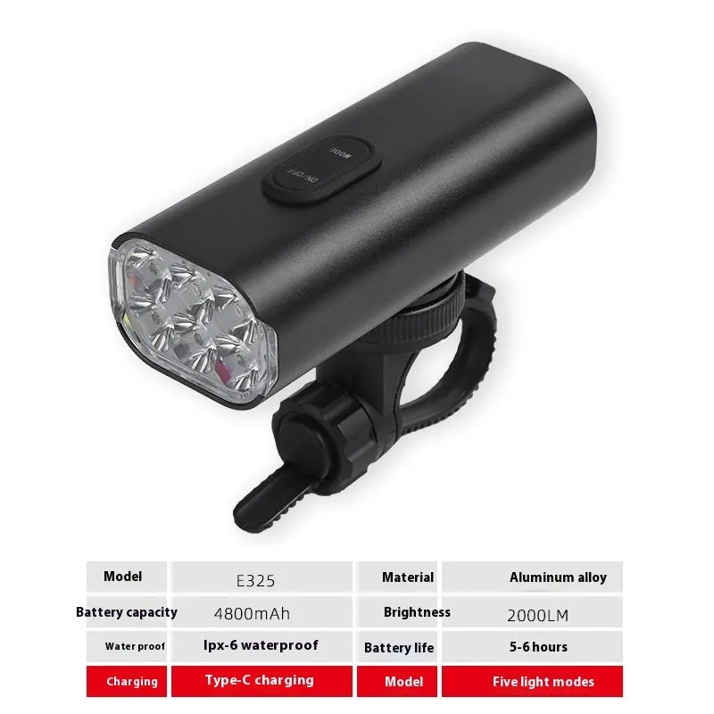 USB rechargeable bicycle headlight and taillight set with mounting bracket on a black background.