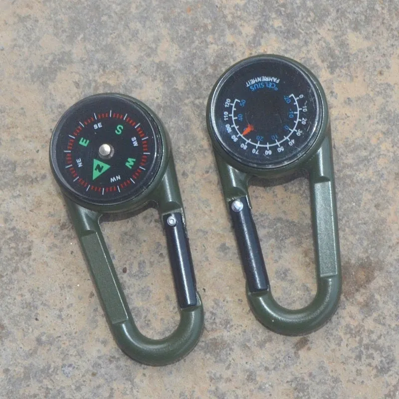 Black zinc alloy carabiner with liquid thermometer display and climbing button mechanism