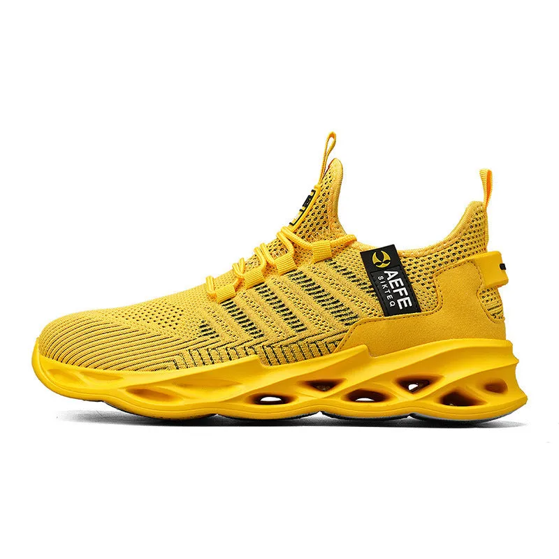 Men's black mesh casual running shoes with cross-strap design and low-top profile