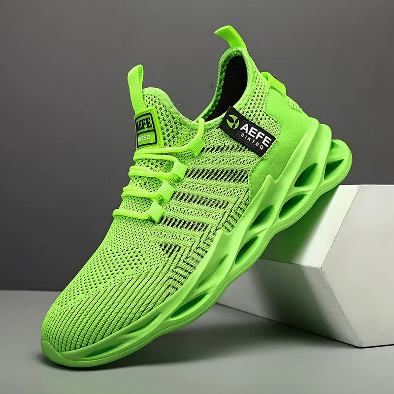 Men's black mesh casual running shoes with cross-strap design and low-top profile