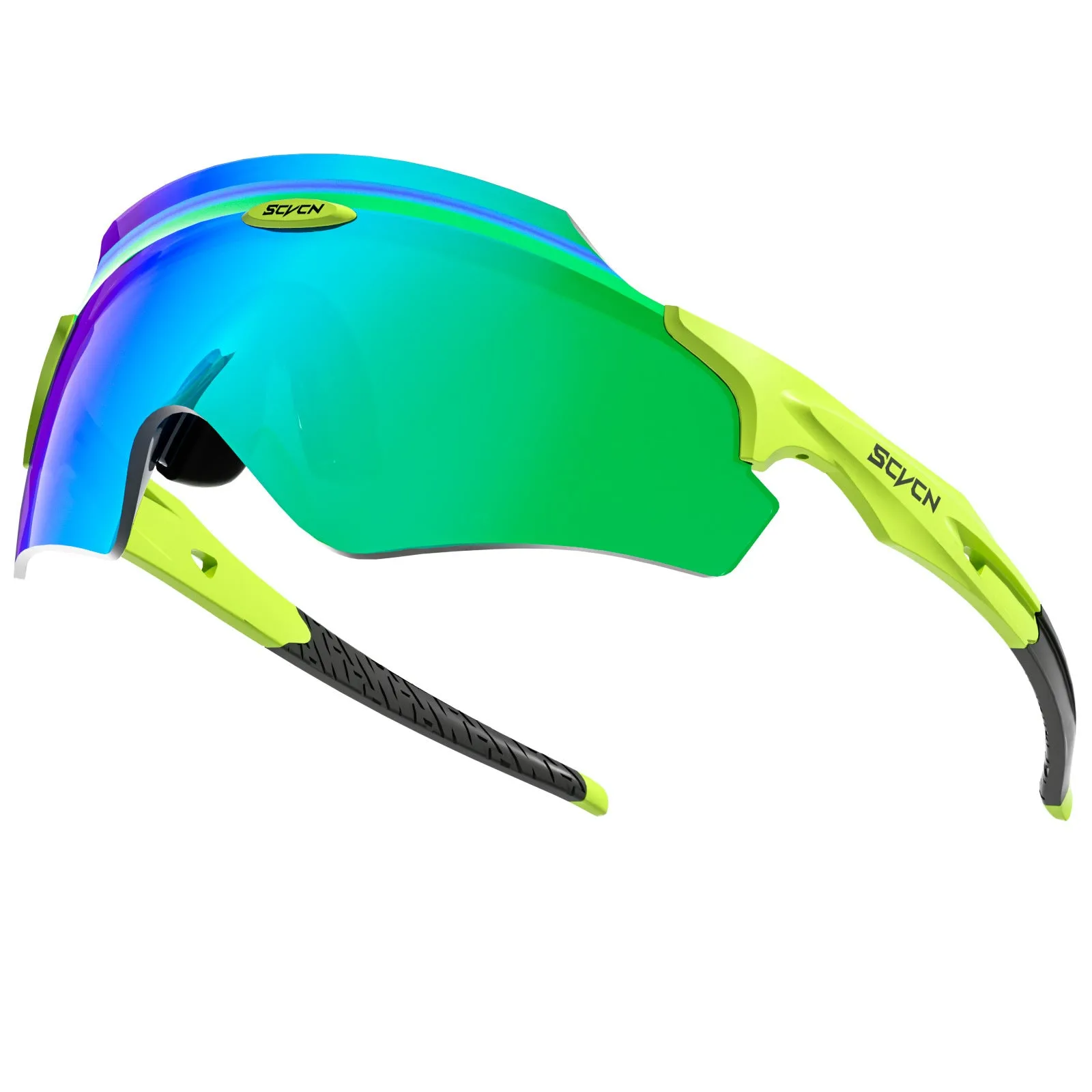 Frameless windproof sports goggles with a colourful single lens for athletic use.